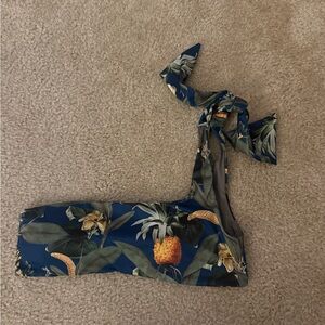 Tropical Palmacea Print One-Shoulder Bikini Top